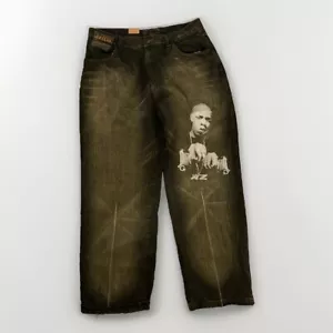 Jeans grafici Jay-Z nuovi con etichette Young Jay Z Y2K larghi lavaggio scuro taglia 40x34 mancante bottone - Foto 1 di 15