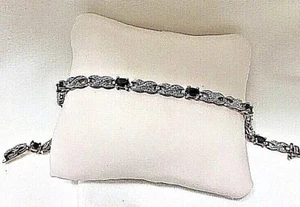 Sterling Silver .925 Rose Gold Vermeil (2 tone) Oval Sapphire 7 1/2" Bracelet - Picture 1 of 8