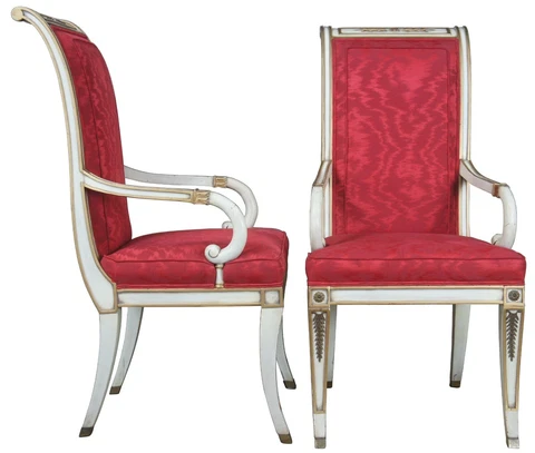 2 Karges French Empire Regency Klismos Dining Arm Chairs Provincial Cover