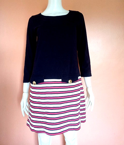 ABITO A MANICHE QUARTI A RIGHE BLU CON ETICHETTA BLU BURBERRY TAGLIA 38