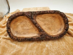Handcrafted Mango Wood Rectangular Decorative Tray w/ 2 Compartments From India - Picture 1 of 6