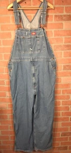 DICKIES Unlined Denim Blue Jean Bib Overalls Mens 40X30 Carpenter Farm Chore - Picture 1 of 12