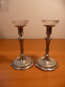 zwei alte Kerzenleuchter mit Glasaufssatz - Bild 1 von 5