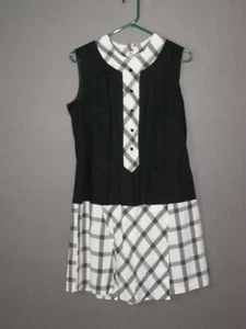 Vintage 60's black & white PLAID skirted JUMPER playsuit M L MOD gogo MONTGOMERY - Picture 1 of 12