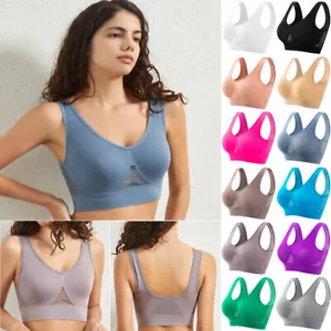 Womens Seamless Sports Bra Crop Top Vest Breathable Stretch Padded Bras Yoga Gym - Picture 1 of 36