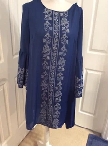 Vestido AUW Boho Estilo Festival Talla Mediana Forrado Azul Patrón Botánico Nuevo con Etiquetas - Imagen 1 de 8