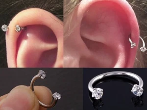 Innengewinde Doppel Kristall Hufeisen Piercing Creolen Ring - Bild 1 von 12