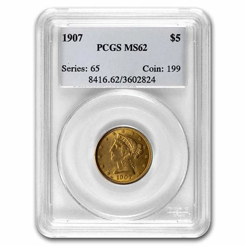 1907 $5 Liberty Gold Half Eagle MS-62 PCGS - SKU#8660 Cover