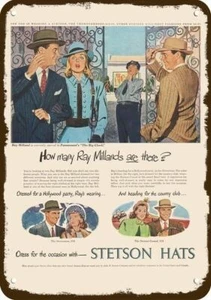 1948 STETSON STETSONIAN HAT Vintage Look REPLICA METAL SIGN - ACTOR RAY MILLAND - Picture 1 of 1