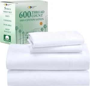 Split King Sheet Set - 100% Cotton, 600 Thread Count, Breathable Luxury King Siz - Picture 1 of 8