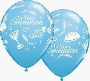 FIRST HOLY COMMUNION BALLOONS QUALATEX PARTY DECORATION blue boys FAST DISPATCH - Picture 1 of 1