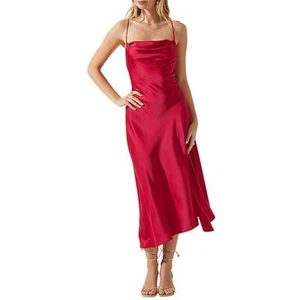 ASTR the Label Womens Gaia Pink Satin Open Back Slip Midi Dress L BHFO 3083 - Picture 1 of 2