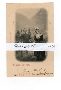CARTOLINA UN SALUTO DALL'ITALIA UMBERTO E LA REGINA MARGHERITA ANIMATA VG 1900 - Picture 1 of 2