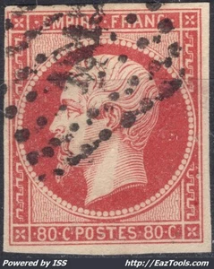 FRANCE EMPIRE 80c CARMIN N° 17A OBLITERATION PC - Picture 1 of 2
