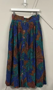 Maxi gonna vintage Viyella taglia 14 donna misto lino floreale con bottoni - Foto 1 di 6