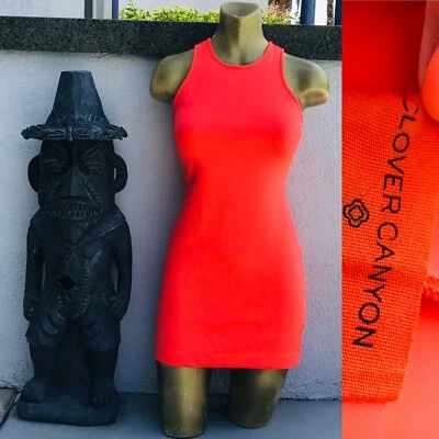 CLOVER CANYON Orange Bodycon SCUBA Mini DRESS Small Foto 1 de 4
