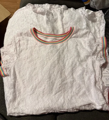 Wonder Nation Girls XL (14-16) Dress Pretty White Lace with Rainbow Trim NWT - Image 1 of 4