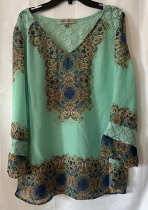 Figueroa und Blumen Tunika Damen XL halbtransparent gebraucht, in einwandfreiem Zustand Spitze Glockenärmel - Bild 1 von 7