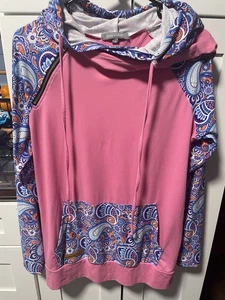 Felpa con cappuccio Simply Southern donna rosa medio blu paisley doppio cappuccio - Foto 1 di 4