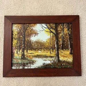 Original Oil Painting 9x12 Autumn Forest Glade Landscape Framed Signed Bautista - Picture 1 of 13