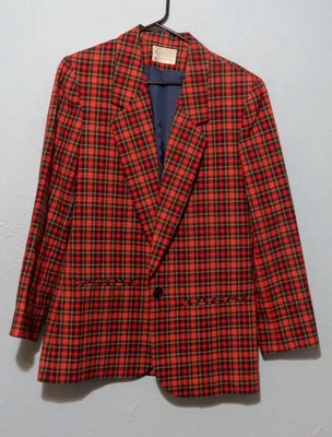 Blazer Pendleton Vintage Para Mujer 10 Rojo Tartán Un Botón 100% Lana Virgen EE. UU. Foto 1 de 4