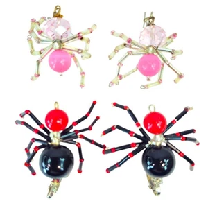 2 Pairs Halloween Spider Drop Dangle Earrings Crystals Cubic Zirconia Pink Red - Picture 1 of 7