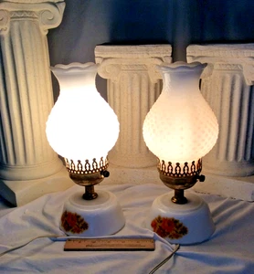 set of two milk glass desk lamps w/ florial base - euc - works - Picture 1 of 5