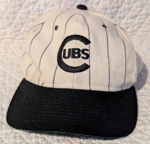 Vtg CHICAGO CUBS Wool Pinstripe Retro Snapback Hat STARTER White RARE - Picture 1 of 5