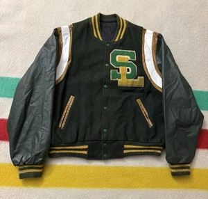 Vintage 60s 70s SL Wool Teddy Varsity Jacket Size Small Saint Laurent Style Rare - Picture 1 of 17