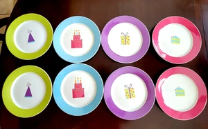 TAG Birthday Party Cake Plates Set of 8 MINT 8" Diameter Oven Safe - Picture 1 of 7