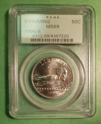 1996 S 50c Swimming Half Dollar 100 Greatest OGH PCGS MS69 (1 of 49,533) - Image 1 of 3