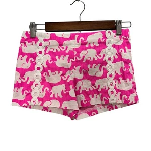 Lilly Pulitzer Girls Elephant Print Cotton Shorts Size 12 Pink White Preowned - Picture 1 of 8