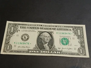 JAN 1969 Apr Birthday Anniv. Fancy Serial Nmr * $1 Bill- 1-1969-4-76 * STAR NOTE - Picture 1 of 4