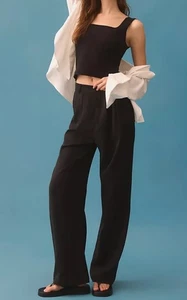 REFORMATION Mason Pants •Women 4 PETITE•Wide Leg Trouser Pleated Black $178 - Picture 1 of 14