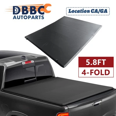 5.8FT Bed Soft 4-Fold Truck Tonneau Cover For Chevy Silverado GMC Sierra 2004-21 Foto 1 de 4