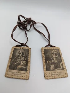 Vintage Scapular S SIMON STOCK Pray For Us OUR LADY OF MT CARMEL Pray For Us - Picture 1 of 3