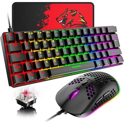 UK Layout 60% Mechanical Gaming Keyboard Wired USB 19 Backlit Gaming Mouse + Pad - Image 1 of 4