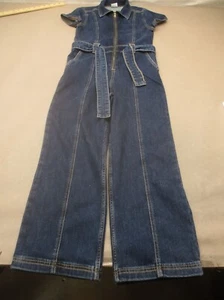 Abercrombie&Fitch Size 11-12 Girl Blue Dark Wash Short Sleeve Denim Jumpsuit 900 - Picture 1 of 7