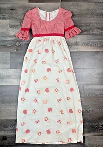 Vintage rot weiß Handarbeit Rüschen Häkel Prärie Cottagecore Maxi langes Kleid - Bild 1 von 11