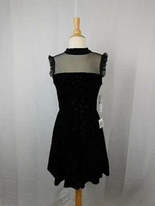 Teeze Me Ruffle-Sleeve Velvet Little-Black-Dress 3/4 Burnout Star Illusion #6180 - Picture 1 of 5
