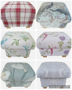 Reposapiés de tela Laura Ashley puf otomano rayas tartán Josette rojo Josette - Imagen 1 de 55