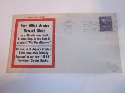 Segunda Guerra Mundial Estados Unidos 1945 Washington DC Patriótico CACHET 25 DE MARZO 1945 ACTUALIZACIONES DE GUERRA Foto 1 de 3