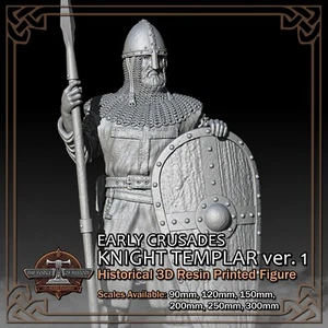 Crusader Knight Templer 1 - 3D Harz gedrucktes Figurenmodell - Maßstab 90 mm bis 300 mm - Bild 1 von 14