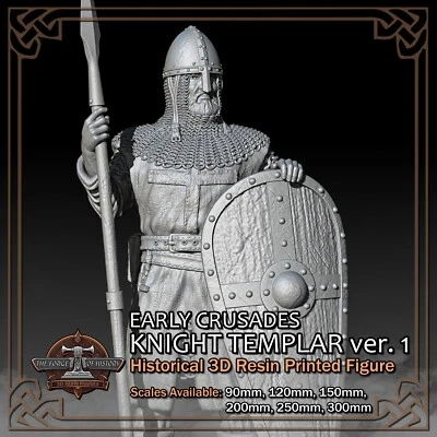 THE FORGE OF HISTORY Crusader Knight Templer 1 - 3D Harz gedrucktes Figurenmodell - Maßstab 90 mm bis 300 mm