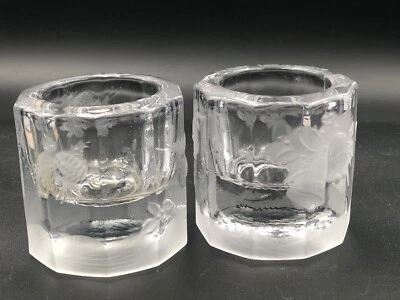 STUDIO NOVA Set of 2 Clear Glass Votive Etched Candle Holder 3" x 3" - W - Image 1 of 4