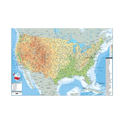 A1 A2 A3 Mapa de los Estados Unidos Arte Geográfico de Pared Póster Telón de Fondo Impresiones Decoración Foto 1 de 4