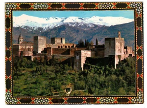 Sehr feine unbenutzte Postkarte Granada. Blick auf die Alhambra und die Sierra Nevada. - Bild 1 von 2