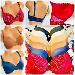 Women's Bras Lace Trim Detail Push-up Padded T-Shirt Bra Plus Size Sexy 34D-42D - Picture 1 of 12