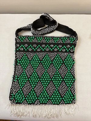 Bolsa boho hippie vintage anos 70 multi ponto doce frisada franja zíper tiracolo - Imagem 1 de 4