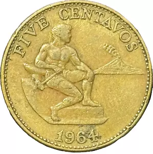 FILIPINAS 1964 - 5 centavos - Hermosa moneda de latón vintage altamente coleccionable - Imagen 1 de 2